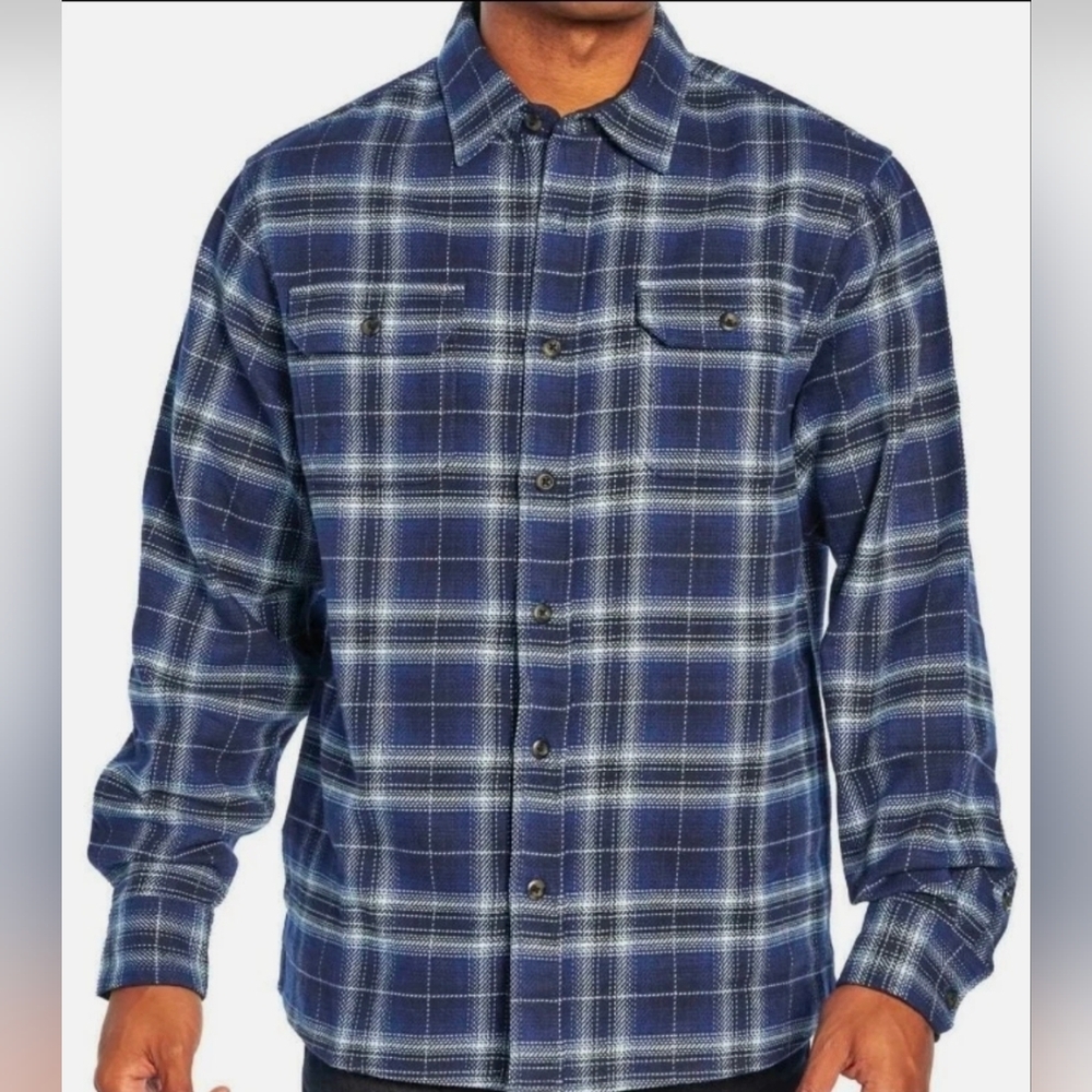 NWT Woolrich Men's Brawny Blue Ombre Plaid Flannel Shirt Size Large NWT